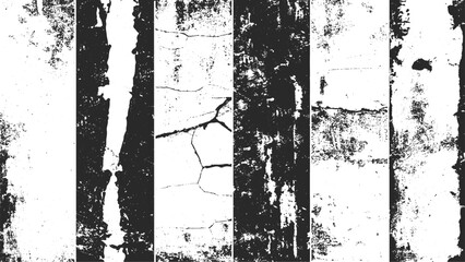 Set of vector Black and white cracked wall, old wall, grunge wall paint effect, grungy transparent texture background. Vector grunge cracked texture style with cracked texture.	