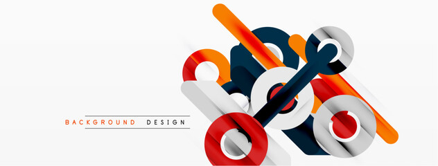 Abstract geometric shapes overlap, creating dynamic visual composition. Bright colors contrast against white background. Modern design element.