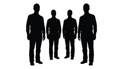 Four men standing together in a row presented as a dark striking silhouette
