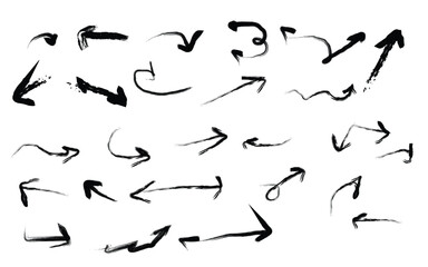 Black Ink Brush Stroke Arrows Collection white