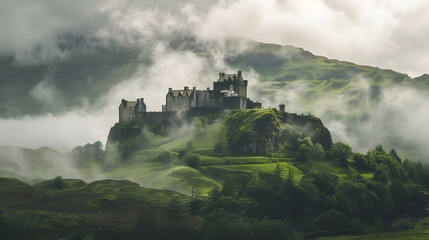 Enchanting scottish highlands castle shrouded in mist - vintage travel inspiration