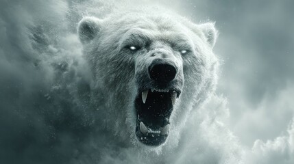 Fototapeta premium Fierce Polar Bear Roaring with Glowing Eyes