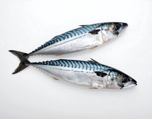 Two whole, fresh fish, featuring blue stripes, on a white background