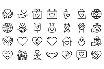 set of Charity & Donation icons,
Charity & Donation Line Art Icons &ndash; Minimal Vector Collection