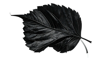 A monochromatic close-up of a large leaf with detailed veins against a black background