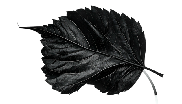 A monochromatic close-up of a large leaf with detailed veins against a black background - Powered by Adobe