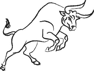  Abstract crazy bull line drawing with brush.