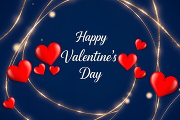Elegant Valentine Circle with Gold Lines and Red Hearts