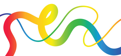 Color Line Gradient Shapes with Abstract Vector Wave Ribbon Pattern and 3D Rainbow Swirl Lines Isolated