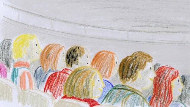 Colorful abstract illustration of diverse people s heads and shoulders in a crowd isolated on white background