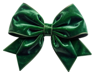 Luxurious emerald green velvet bow, soft texture, decorative, isolated, elegant