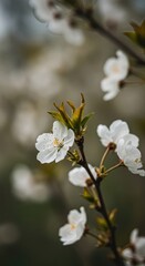 Delicate white petals softly blurring as they sway in a gentle spring breeze, capturing the tranquility and ephemeral beauty of blooming nature outdoors ,subtle ,swaying ,environment