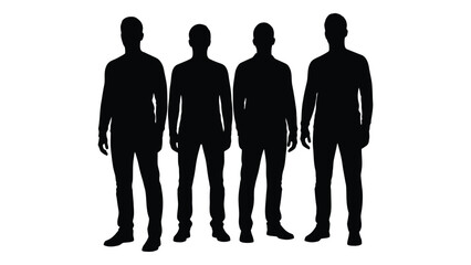 A group of five men standing together shown as a dark striking silhouette