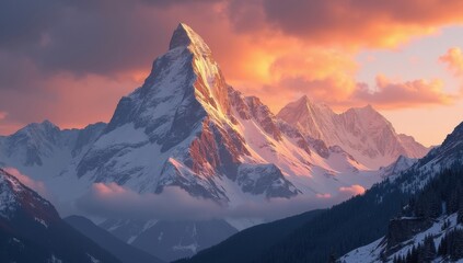 Sunrise over majestic mountain range
