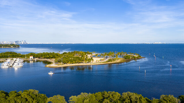 Aerial shot of Matheson Hammock Park in Coral Gables Florida USA