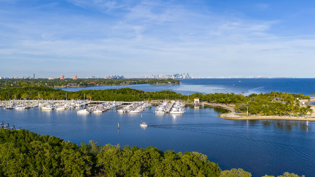 Aerial shot of Matheson Hammock Park in Coral Gables Florida USA