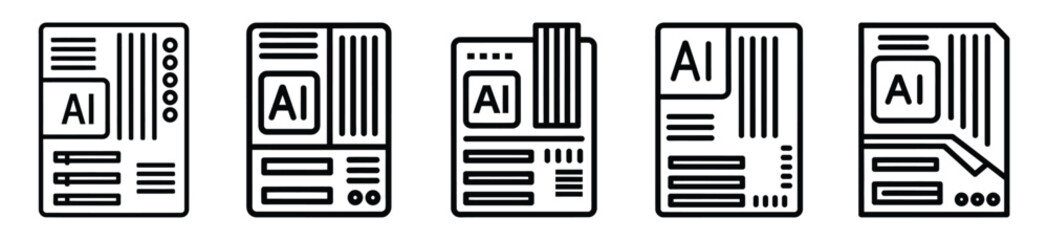 ai motherboard line art icon set. ai and robotics outline icons collection.