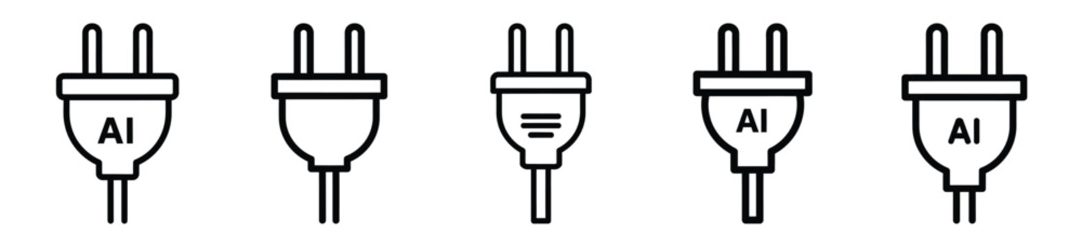 ai plug line art icon set. ai and robotics outline icons collection.