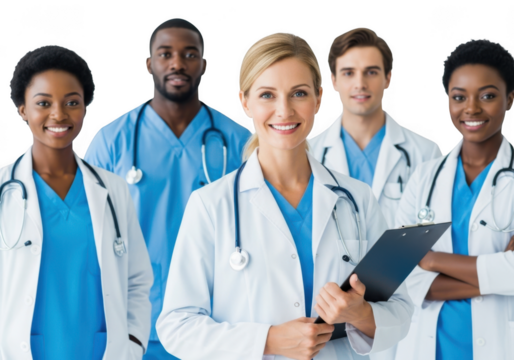 Diverse group of smiling doctors and nurses isolated on transparent background - Powered by Adobe