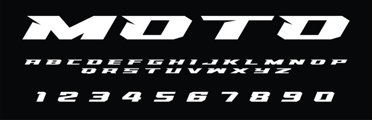 Moto Lettering Font Alphabet Vector Design High Speed Racing Inspired Bold Dynamic Typeface for Automotive Posters Stickers Sports Cars T Shirts and Modern Motion Graphic Projects