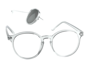 Clear round spectacles with detached lens