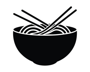 Black and white bowl of noodles with chopsticks illustration