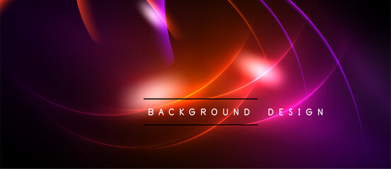 Abstract background features vibrant curves, gradients. Colors blend from purple, orange, pink. Modern design element for digital projects.