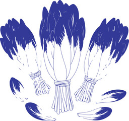 Set of Blue Palm Frond Silhouettes