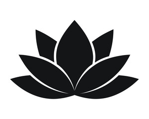 Black and White Lotus Flower Silhouette Isolated on Transparent Background