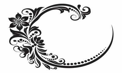 Elegant floral swirl design with black and white ornamental elements