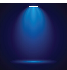 Bright blue spotlight illuminating a dark stage or background, perfect for dramatic focus, product display, or virtual show concepts.