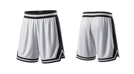 White basketball shorts with black stripes isolated on transparent background 

