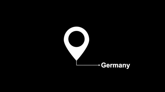 Abstract location of the city of Germany on black screen. The name of the place with the location icon animation. Country GPS location tracking icon. location pin appearing.