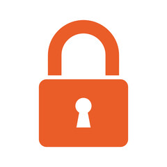 Unlocked orange padlock icon on white background