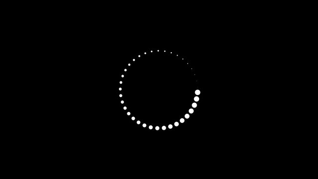 Circular loading animation with white dots on a black background
