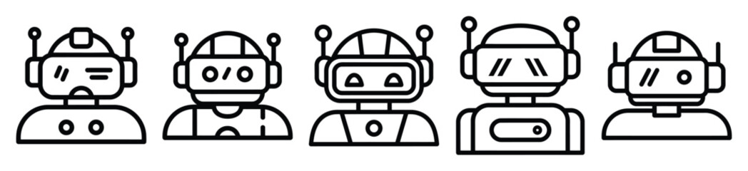 robot vr line art icon set. ai and robotics outline icons collection.