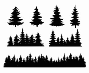 Pine tree silhouette set