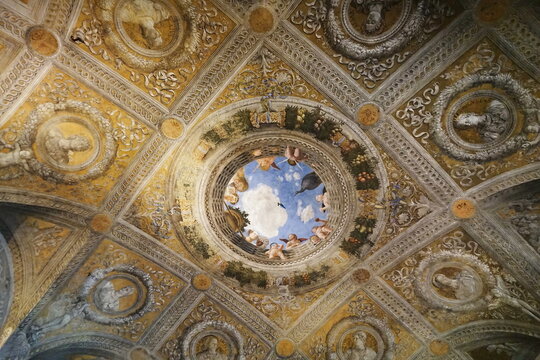 Oculus in the bridal chamber in the Castle of San Giorgio in Mantua, Italy