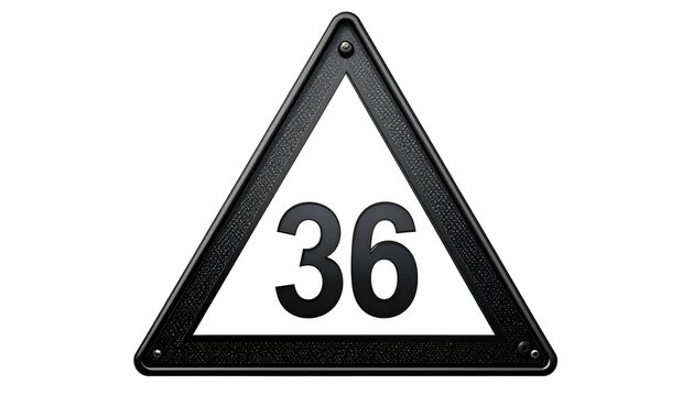 A dark triangular sign, rivets & texturing, displays the number 36. Background is black - Powered by Adobe