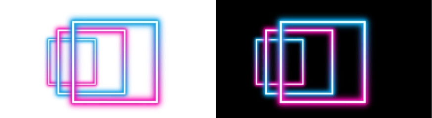 PNG image of Glowing neon square frames in vibrant cyan and magenta hues create a futuristic abstract background design on transparent background