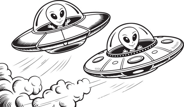 Alien spaceship cartoon vector with ufo beam