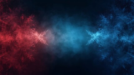 Abstract Red and Blue Particle Clouds on Dark Background
