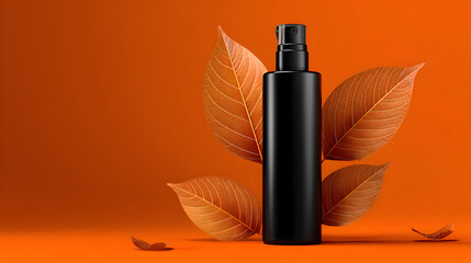 Black bottle product with autumn leaves