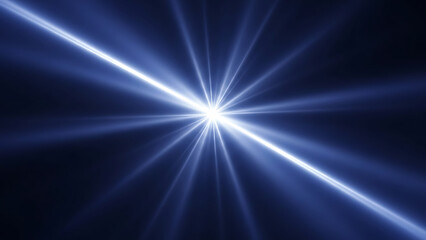 Bright white light rays on dark blue background in abstract glow radiant