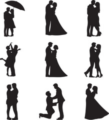 Black Vector Illustration Silhouette Couples