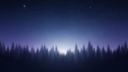 Starry night sky over silhouette of forest trees with stars dark blue