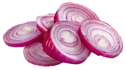 Sliced red onions on white background