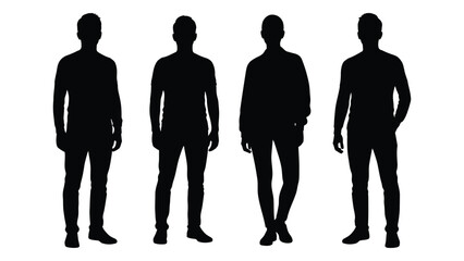 Four men standing in a row a stark black and white representation silhouette
