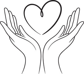 Obraz premium Continuous one line drawing, Health care hands holding heart. design poster art print. vector illustration