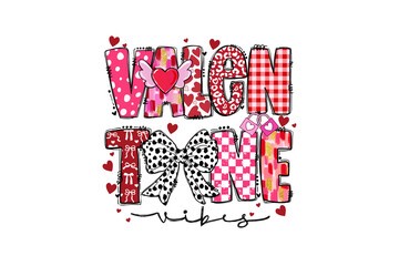  Valentine Vibes Plaid and Leopard Print Typography Valentine's Day Sublimation Design